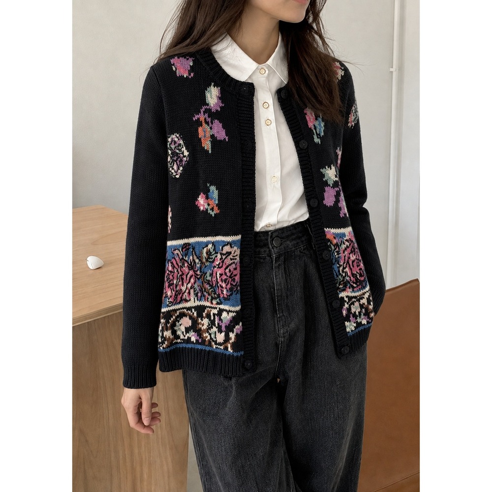 Vintage Studio Michelle Stuart Floral Cardigan Ramie/Cotton 90s Cottagecore S
